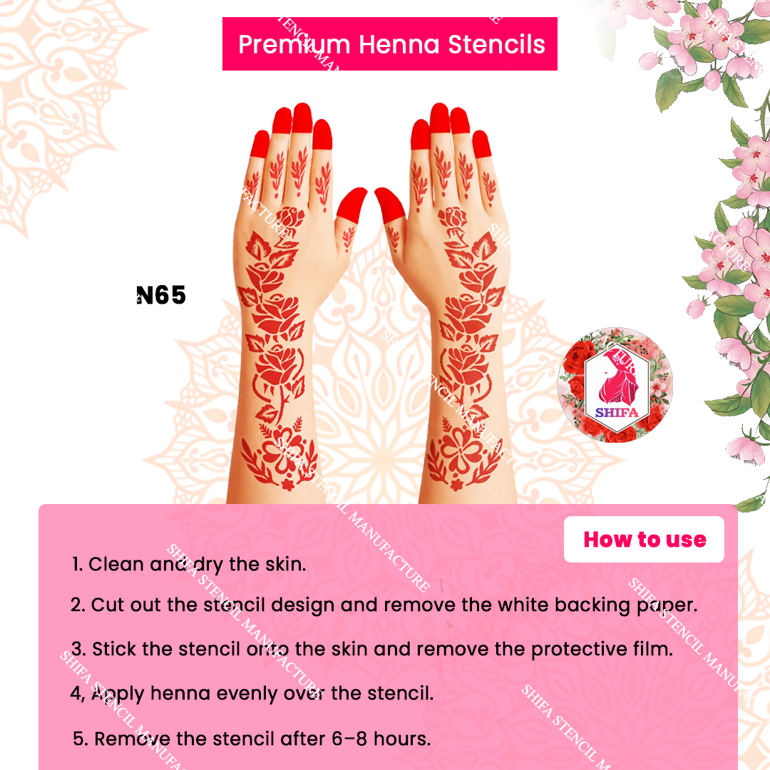 N65 Rosy Enchantment Double Hand Henna Stencil